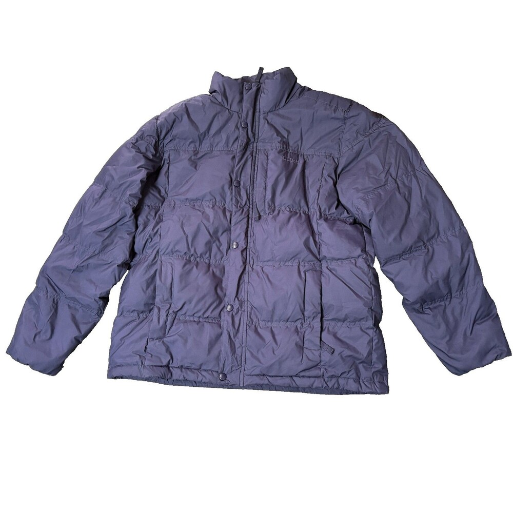 LL Bean Down Coat Jacket Mens L Blue Full Zip Snap Up